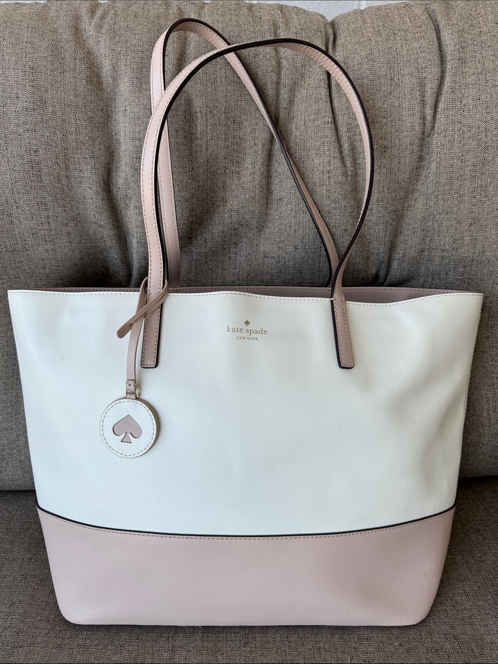 kate spade White and Pale Pink Two-Tone Leather Tote